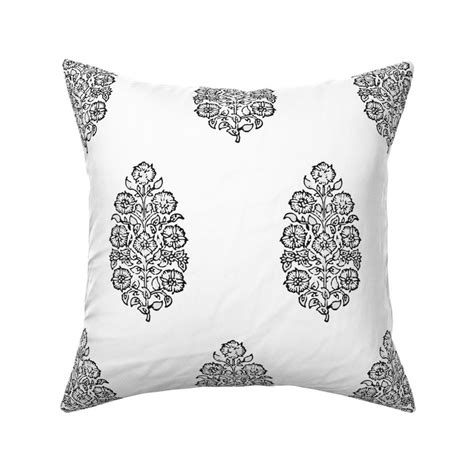 Mughal Flower Black And White Indian Fabric Spoonflower