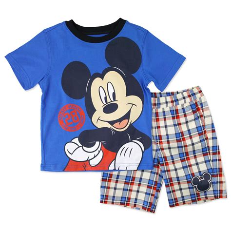 Disney Mickey Mouse Infant And Toddler Boys T Shirt And Shorts Plaid