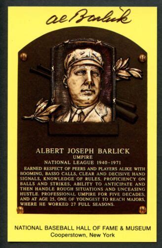 Albert Al Barlick D 1995 Signed Autograph Baseball Hall Of Fame Plaque