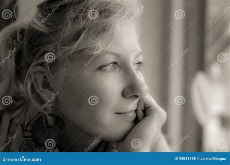 Portrait Of A Pensive Woman In Black And Whote Stock Image Image Of