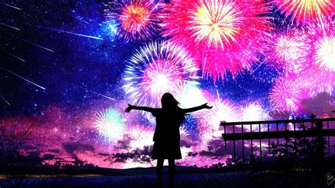 Anime Girl Fireworks Silhouette 4k 42359 Wallpaper Pc Desktop