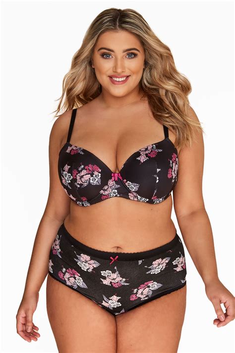 5 Pack Black And Pink Lily Print Full Briefs Yours Clothing
