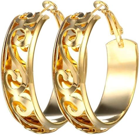 Beuu Dainty 14k Gold Filigree Wide Stud Small Hoop Earrings For Women