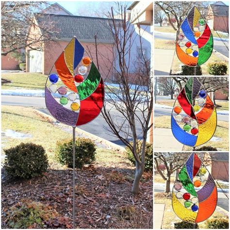 Tall Stained Glass Garden Art Stake Teardrop Original Etsy Stained Glass Projects Stained