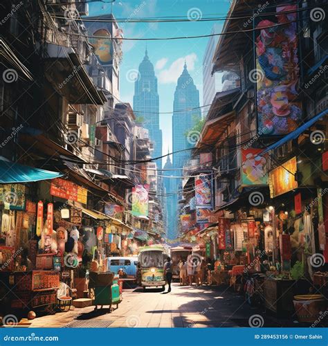 Bustling Bangkok Street with Hidden Temple and Vibrant Street Food