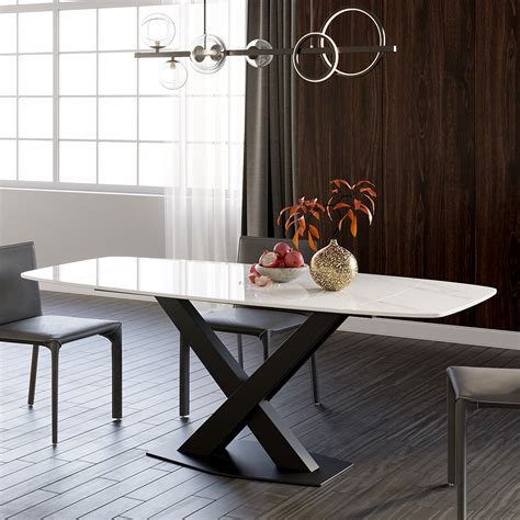 71 Modern Extendable White Sintered Stone Dining Table With Leaf X