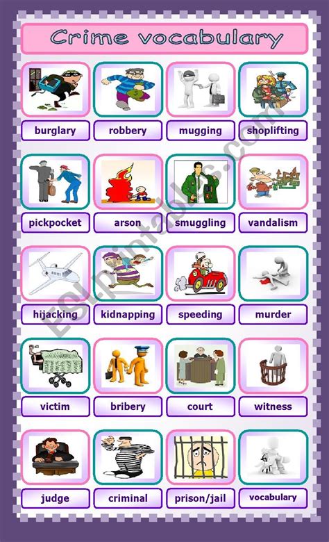 Crimes And Criminals Vocabulary English Esl Worksheets For Distance