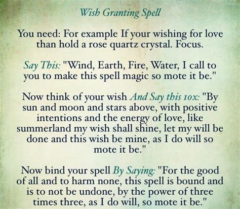 Wish Granting Spell Wishing Wishspell Focus Love Wind Earth Fire