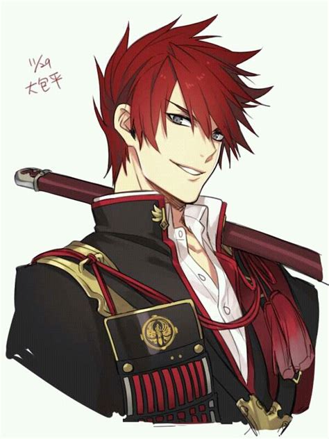 An Anime Character With Red Hair Holding A Baseball Bat In His Right