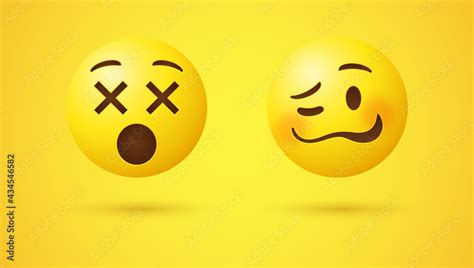 Vecteur Stock Drunk Woozy Emoji Face With Uneven Eyes And Wavy Mouth Or