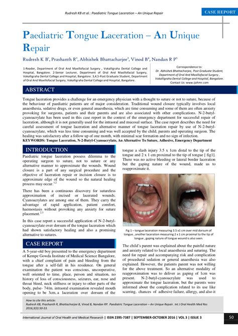 Pdf 50 Case Report Rudresh Kb Et Al Paediatric Tongue Laceration An