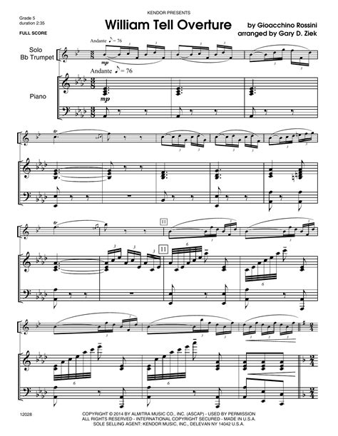 William Tell Overture Piano Noten Gary Ziek Blechbläser Solo