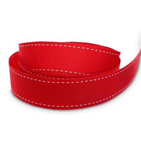 22mm Red White Saddle Stitch Grosgrain Ribbon 50m Roll New Directions Australia