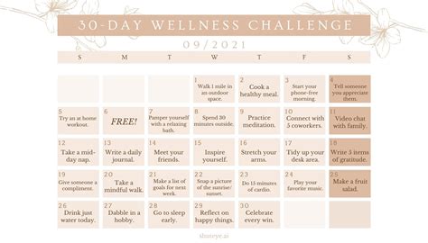 30 Day Wellness Challenge Calendar Ideas Free And Effective Shuteye