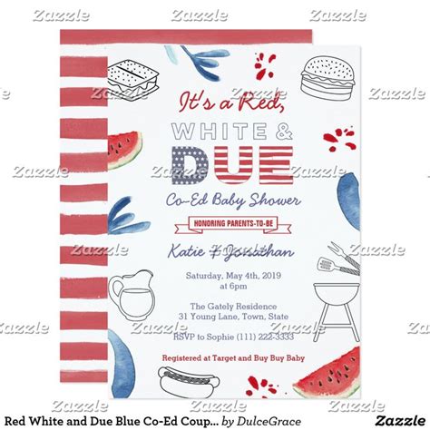 Red White And Due Blue Co Ed Couples Baby Shower Invitation Zazzle