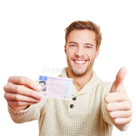 Man With Drivers Licence Holding Stock Photo Image Of Hold Cutout