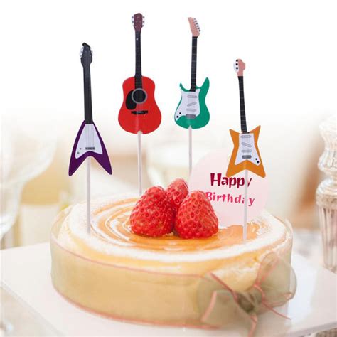 24pcsset Cartoon Guitar Cupcake Picks Musical Instrument Shape Cake
