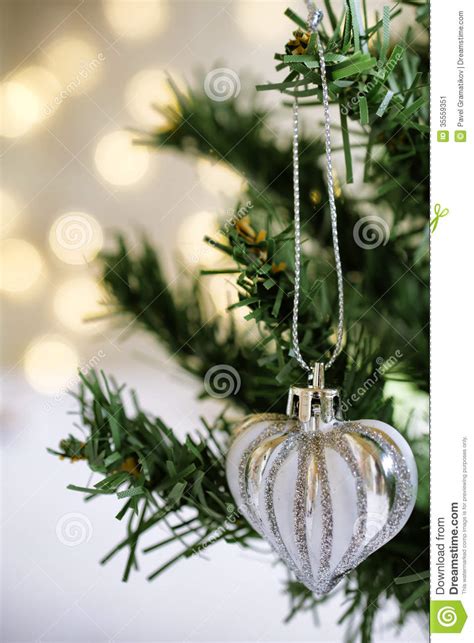 Heart Shaped Christmas Bauble On Tree Stock Image Image Of Beautiful