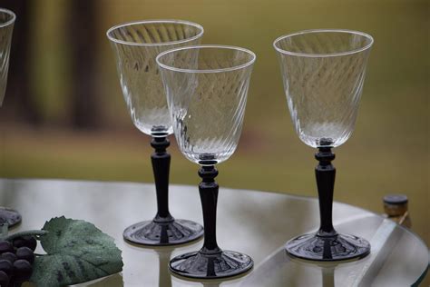 Vintage Swirl Glass With Black Stem Wine Glasses Set Of 6 Bar Cart Glasses Cocktail Wine