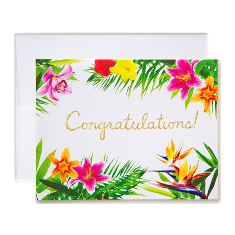 Tropical Floral Congratulations Card Violet Flamingos