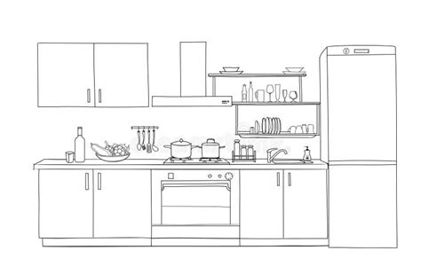 Interior Sketch Of Kitchen Room Outline Blueprint Furniture Design