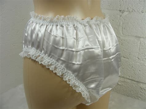 sissy frilly white silky satin lace panties lingerie knickers etsy uk