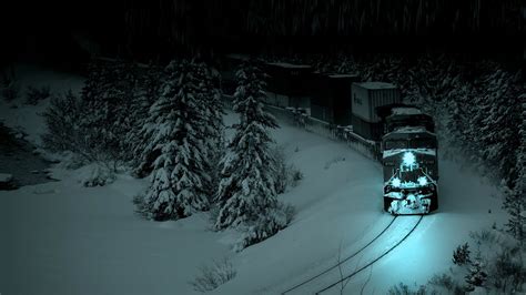 Train In Snow At Night Pics