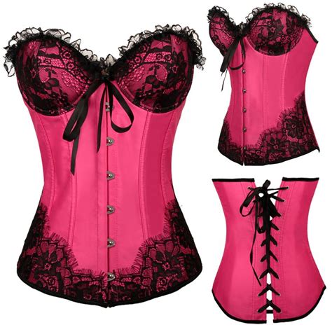 2014 New Pink Floral Boned Lace Up Corset Satin Overbust Bustiers Top Smlxlxxl Drop Shipping