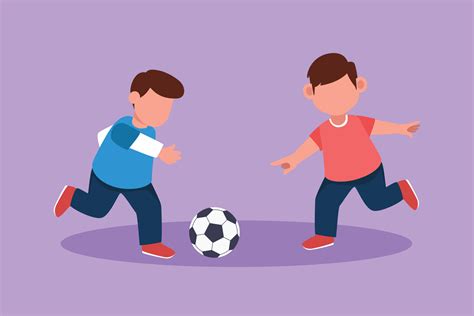 Character Flat Drawing Cute Young Boys Playing Football Together Two