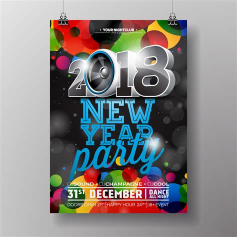 New Year Party Celebration Poster Template Illustration With 3d 2018