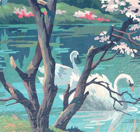 Swans And Apple Blossoms Paint By Number Oak Frame 1970s L Flickr