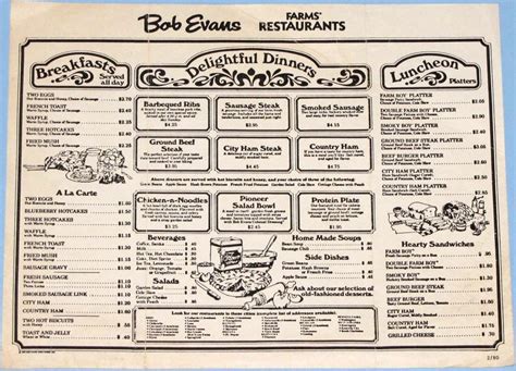 Bob Evans Restaurants 1980 Vintagemenus
