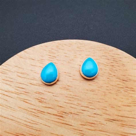 Dainty Blue Turquoise Post Earrings In Teardrop Shape Small Etsy