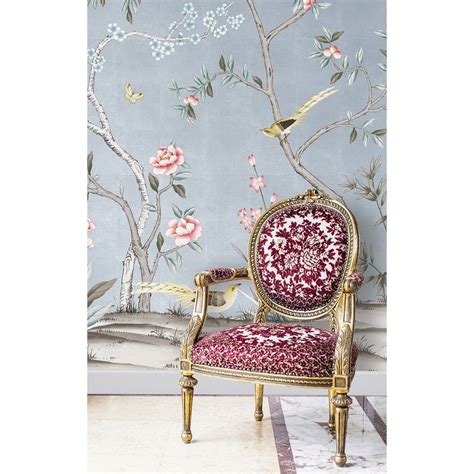 Chinoiserie Garden Metallic Ice Blue Chinoiserie Removable Wallpaper
