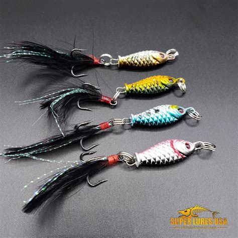 4pcs Mini Feather Tail Jigs Crappie Ice Fishing Super Lures Usa