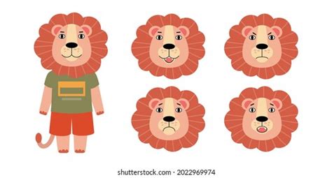 Set Different Emotions Lion Vector Illustration Stock Vector Royalty