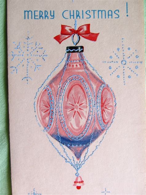 Vintage Christmas Card Unused Whitman Glitter Pink Starburst Atomic