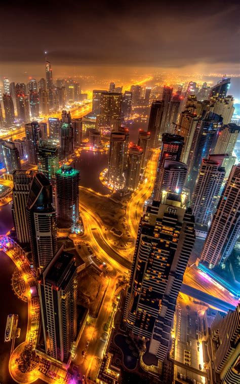 Dubai Buildings Night Lights Top View 8k In 800x1280 Resolution City