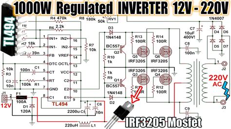 Tl494 1000w Regulated Inverter 12v To 220v Dc To Ac Youtube