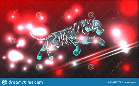 Red Tiger Line Art Wallpaper Dodge Color Neon Effects Background Stock