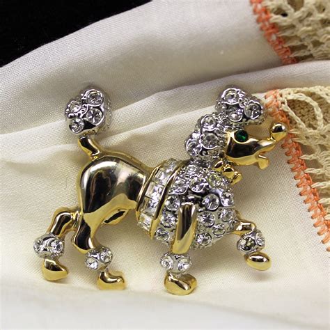 Poodle Pin Or Brooch With Clear Rhinestones In Gold Setting Etsy
