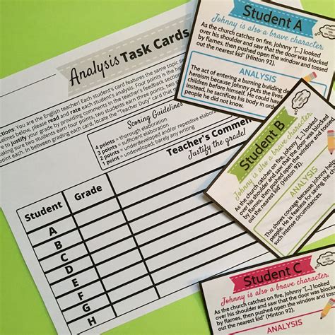 analysis task cards task cards classroom objectives middle school english teacher