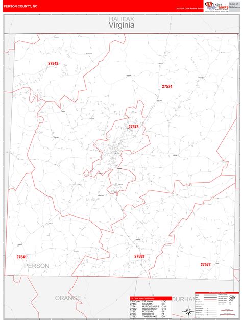 Person County Nc Zip Code Wall Map Red Line Style By Marketmaps