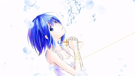 anime anime girls white background blue hair blue eyes short hair looking at viewer wallpaper