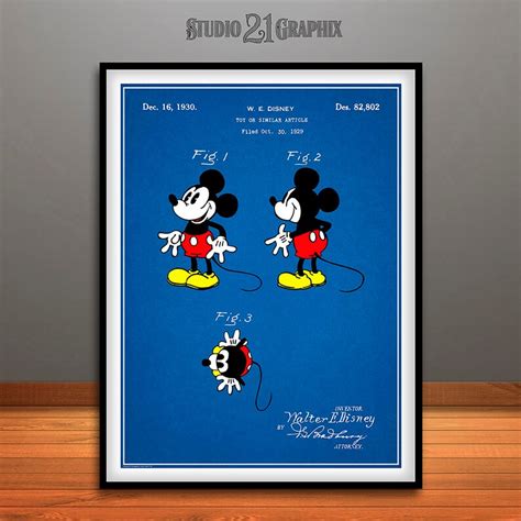 1930 Walt Disney Mickey Mouse Colorized Patent Print Color Etsy