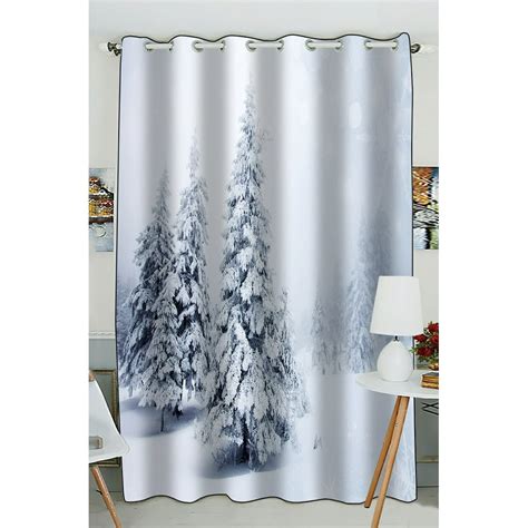 Phfzk Winter Landscape Window Curtain Merry Christmas With Snowy Trees