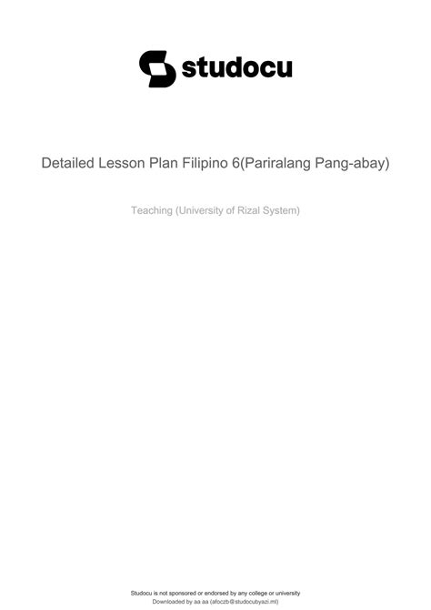 SOLUTION Detailed Lesson Plan Filipino 6pariralang Pang Abay Studypool