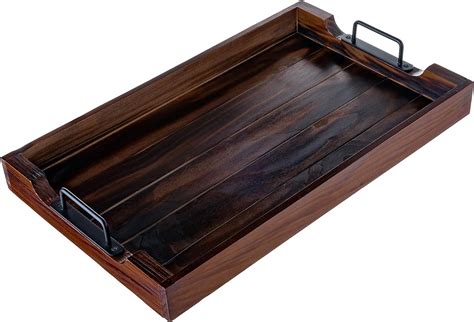 NOQRA Wooden Serving Tray 20 Inch With Strong Black Metal Handles