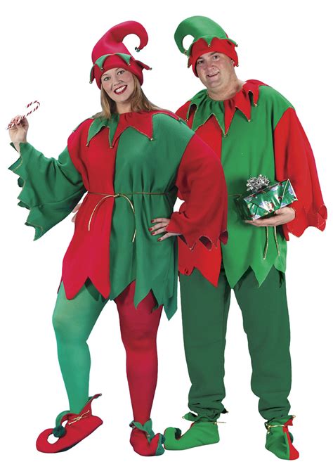 Adult Plus Size Red And Green Elf Costume