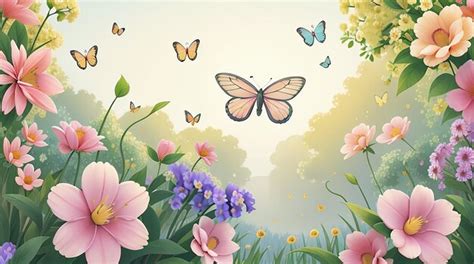 Premium Ai Image A Peaceful Garden Of Blooming Flower And Fluttering